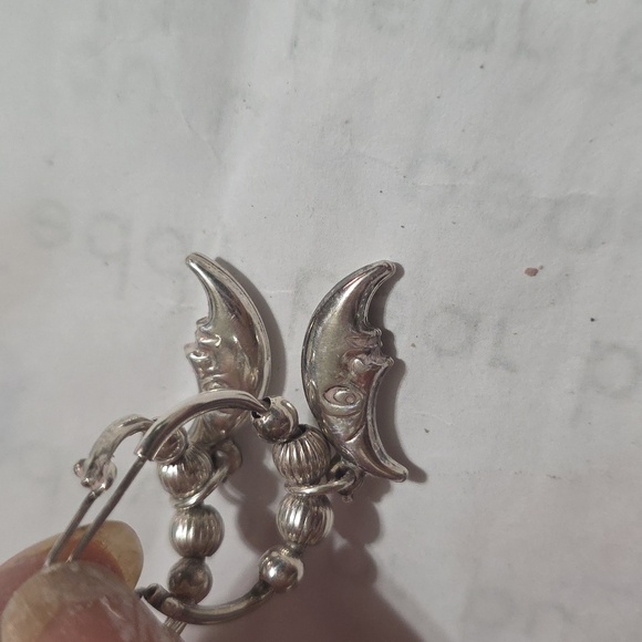 Vintage 925 Moon Hoop Earrings - Picture 7 of 7
